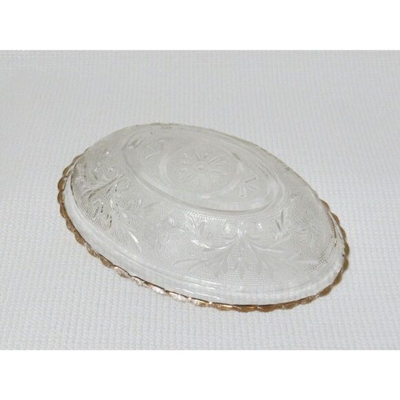 Anchor Hocking Gold Gilded Trim Vintage Oval Sandwich Glass Serving Bowl EAPG - Picture 7 of 10